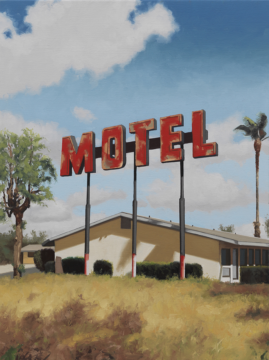 Red Sign Motel, oil on canvas, 80x60 cm, 2021. Paradise Lost, galleri Örsta, Kumla